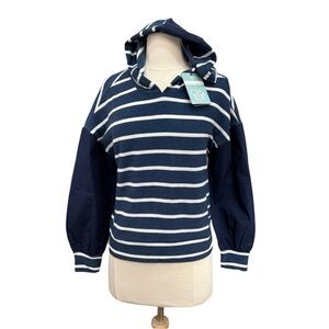 Chaser Navy Stripe Hoodie Mixed Media Long Sleeve Top Size XS NWT
